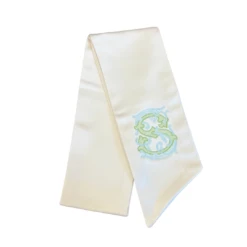 Ivory Monogrammed Wreath Sash -THE HOLIDAY SHOP Blue GreenDetailed