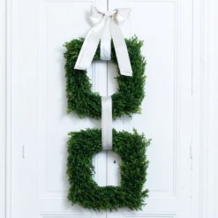 Square Boxwood Wreath -THE HOLIDAY SHOP Double Boxwood Wreath with Satin Ribbon