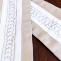 Fortuny Piumette Wreath Sash 9 Fortuny Piumette Wreath Sash -THE HOLIDAY SHOP Fortuny Piumette and Gold Wreath Sash Detail