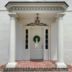 Round Boxwood Wreath -THE HOLIDAY SHOP Front Door with Boxwood Wreath