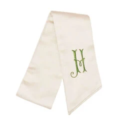 Ivory Monogrammed Wreath Sash -THE HOLIDAY SHOP Ivory Wreath Sash with H monogram edited 2