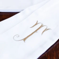 Ivory Monogrammed Wreath Sash -THE HOLIDAY SHOP Monogram Wreath Sash with Gold T