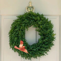Round Boxwood Wreath -THE HOLIDAY SHOP Round Boxwood Wreath on Front Door with cardinal