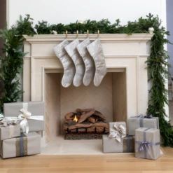 Silver Grain Christmas Stocking With Cuff -THE HOLIDAY SHOP Scene with 4 Silver Grain Stockings