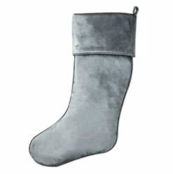 Slate Blue Velvet Stocking With Cuff