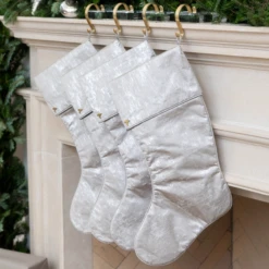 Silver Grain Christmas Stocking With Cuff -THE HOLIDAY SHOP Set of 4 Silver Grain Stockings from Side