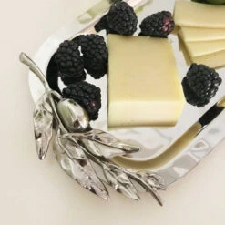 Olive Branch Stainless Steel Tray -THE HOLIDAY SHOP Silver Olive Branch Tray Detail