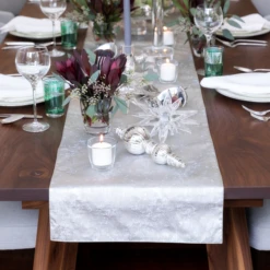 Gold & Silver Grain Reversible Table Runner 8 Gold & Silver Grain Reversible Table Runner -THE HOLIDAY SHOP Silver Runner on Holiday Table