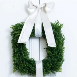 Square Boxwood Wreath -THE HOLIDAY SHOP Single Boxwood Wreath with Ribbon
