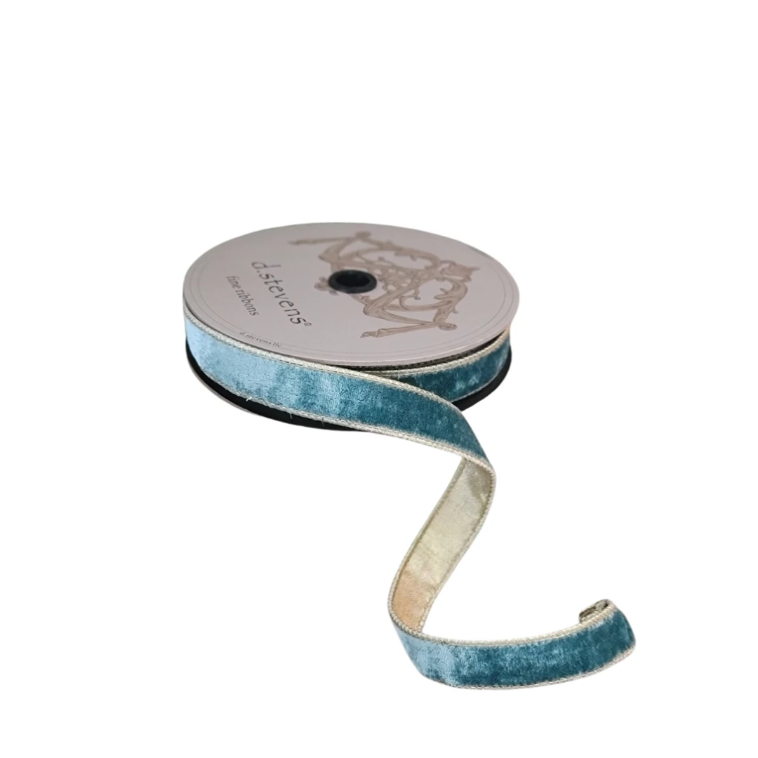 Thin Lush Velvet Ribbon - Blue/Green 1 Thin Lush Velvet Ribbon - Blue/Green