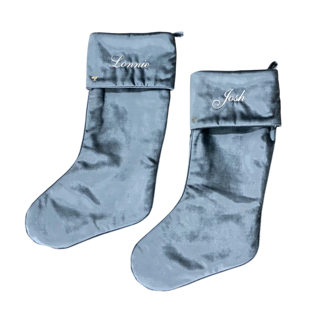 Slate Blue Velvet Stocking With Cuff 5 Slate Blue Velvet Stocking With Cuff - Image 5