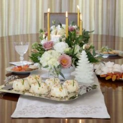 Chinoiserie Border Ivory Table Runner 7 Chinoiserie Border Ivory Table Runner -THE HOLIDAY SHOP chinoiserrieandgoldtaperssmall