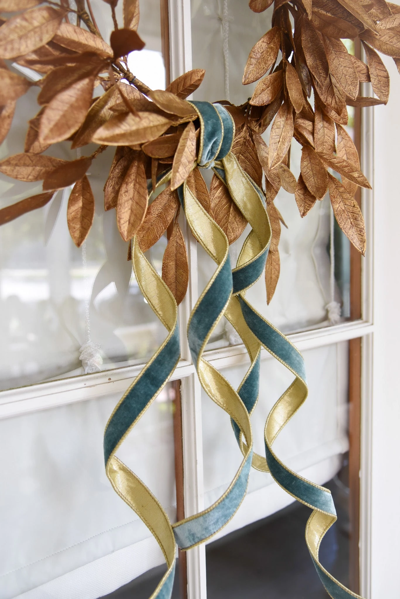 Thin Lush Velvet Ribbon - Blue/Green 2 Thin Lush Velvet Ribbon - Blue/Green - Image 2